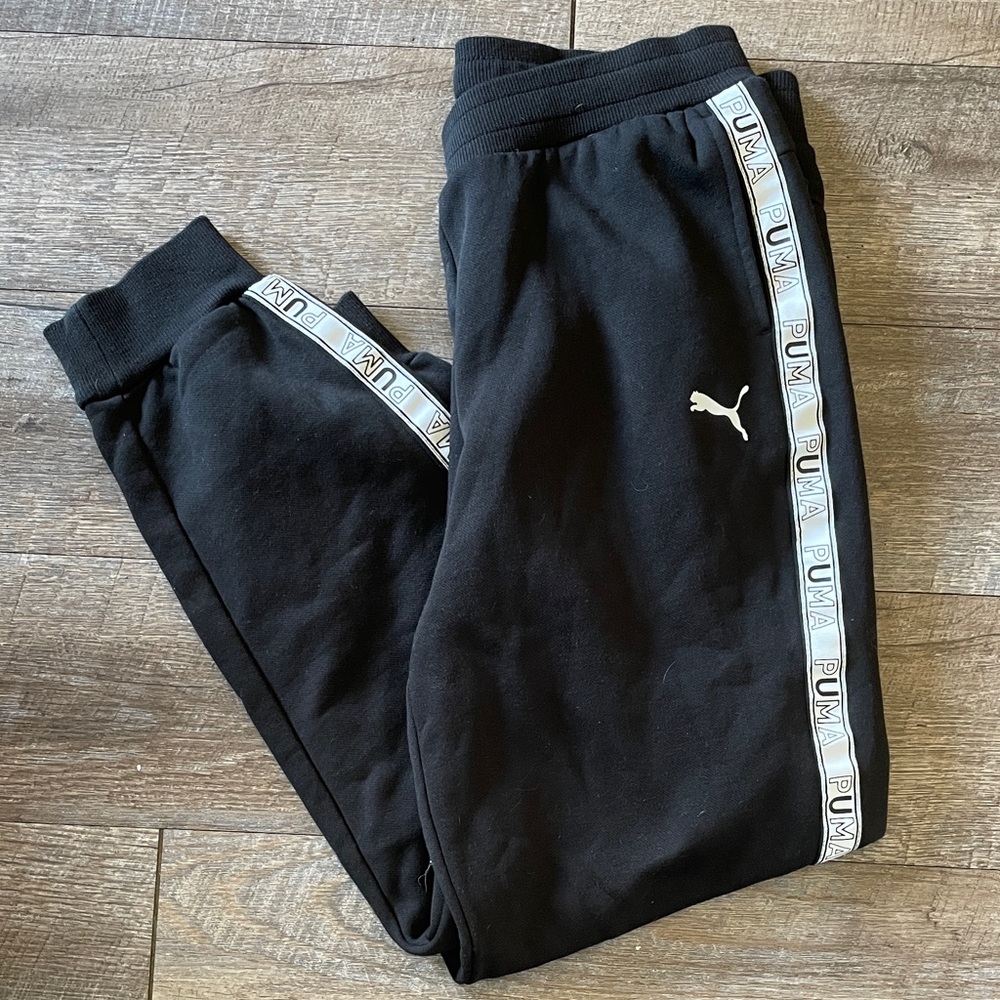PUMA Black Sweatpants with Logo Trim Cotton Blend
